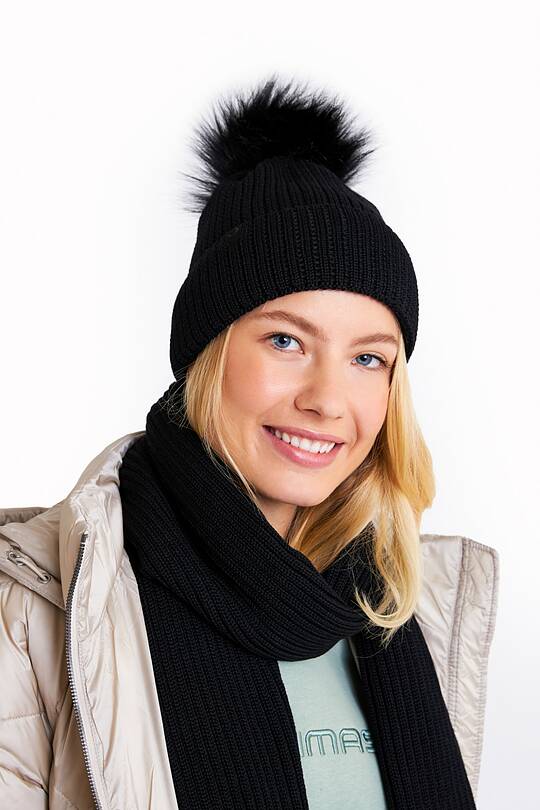 Megzta merino vilnos kepurė su bumbulu 1 | Audimas