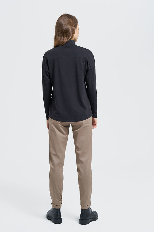 Modalo trikotažo marškinėliai ilgomis rankovėmis 5 | JUODA | Audimas