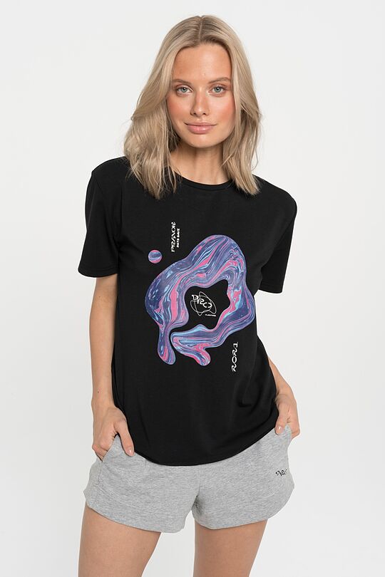 Marginti tamprūs medvilniniai marškinėliai 1 | BLACK PRINTED | Audimas