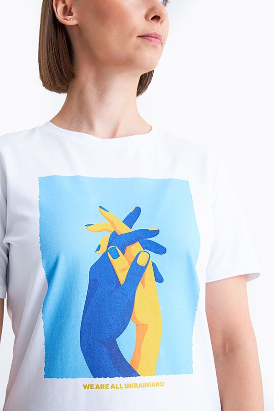 Medvilniniai marškinėliai trumpomis rankovėmis Kar tu su Ukraina - Vienybė 2 | BALTA | Audimas