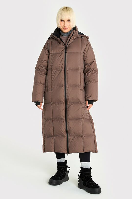 Ilgas pūkinis paltas 1 | ŠVIESIAI RUDA | Audimas