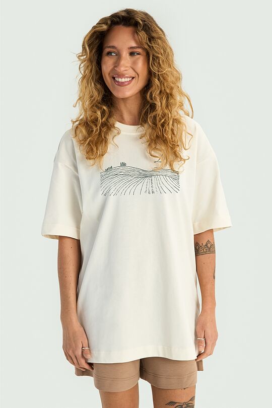 Medvilniniai marškinėliai trumpomis rankovėmis „Laukai“ 3 | KREMINĖ | Audimas