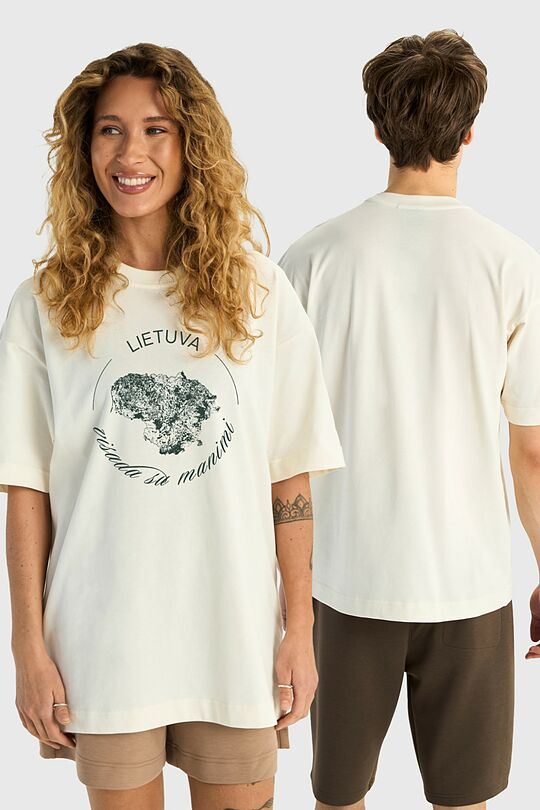Medvilniniai marškinėliai trumpomis rankovėmis „Lietuva“ 1 | KREMINĖ | Audimas