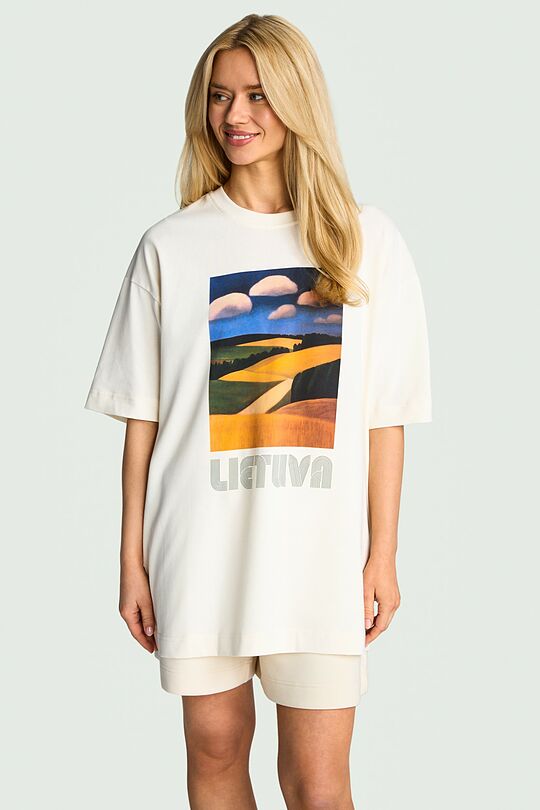 Medvilniniai marškinėliai trumpomis rankovėmis „Laukai“ 5 | KREMINĖ | Audimas