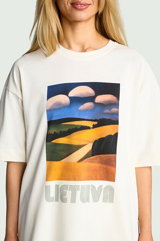 Medvilniniai marškinėliai trumpomis rankovėmis „Laukai“ 3 | KREMINĖ | Audimas