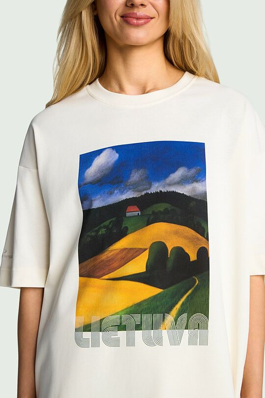 Medvilniniai marškinėliai trumpomis rankovėmis „Namukas“ 5 | KREMINĖ | Audimas