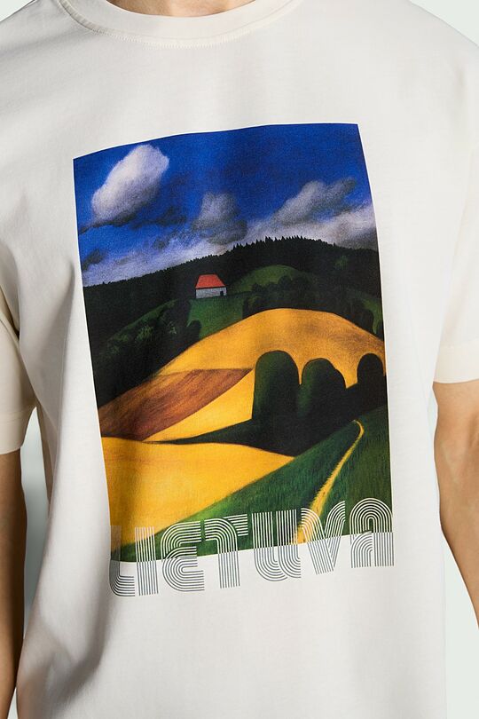 Medvilniniai marškinėliai trumpomis rankovėmis „Namukas“ 3 | KREMINĖ | Audimas