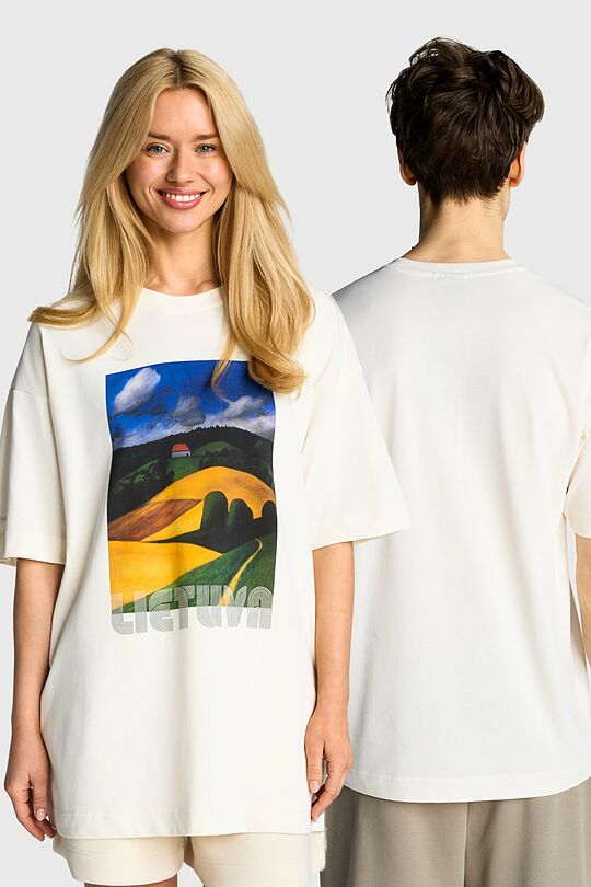 Medvilniniai marškinėliai trumpomis rankovėmis „Namukas“ 1 | KREMINĖ | Audimas