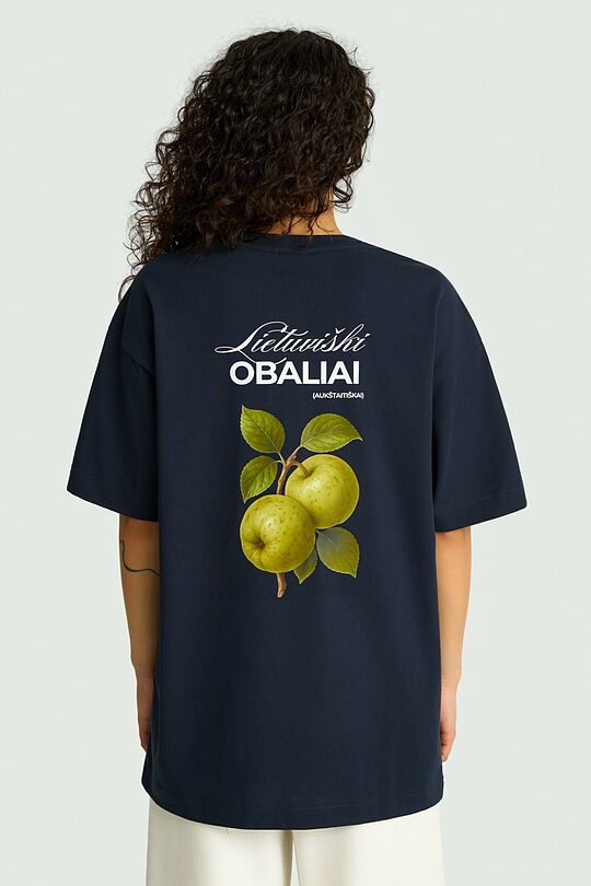 Medvilniniai marškinėliai trumpomis rankovėmis „Obaliai“ 2 | TAMSIAI MĖLYNA | Audimas