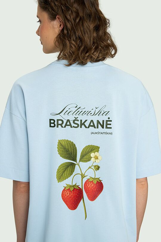 Medvilniniai marškinėliai trumpomis rankovėmis „Braškanė“ 7 | TAMSIAI MĖLYNA | Audimas