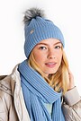 Megzta merino vilnos kepurė su bumbulu 1 | ŠVIESIAI MĖLYNA | Audimas